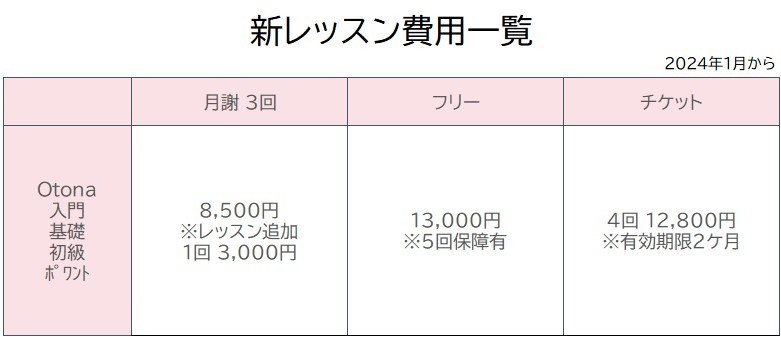 勝どき大人バレエ料金改定の案内